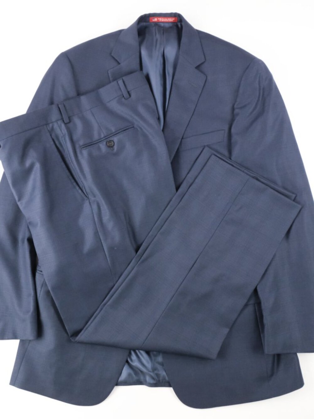 Hart Schaffner Marx Mens Navy Plaid Stitch Lapel Wool Suit 42 L Pants 36 X 29